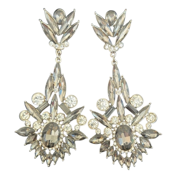 Elegant Large Silver Crystal Drop Earrings - Picture 3 of 5